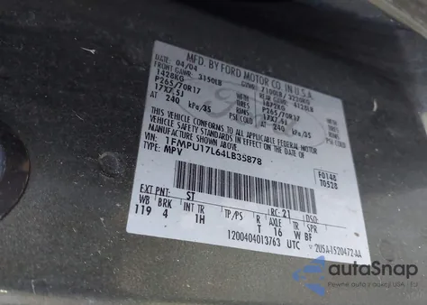 2004 Ford Expedition Eddie Bauer from USA, damaged, VIN 1FMPU17L64LB35878